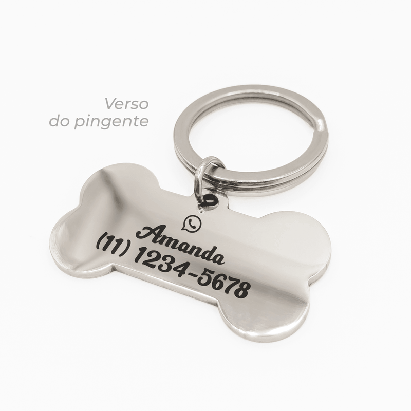 Tag de Identificação Pet Ossinho Personalizada Premium Inox